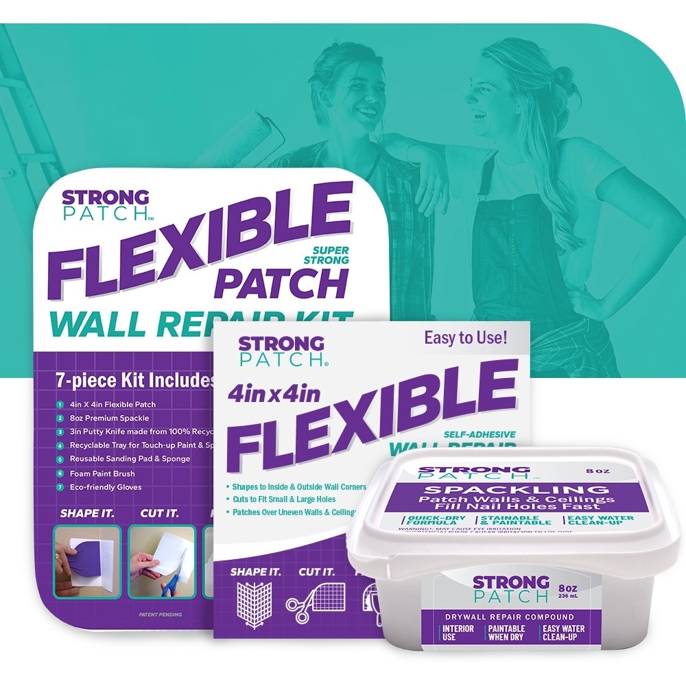 DP Wagner's StrongPatch flexible patch set of wall repair kit, wall repair patch, and wall repair premium spackle