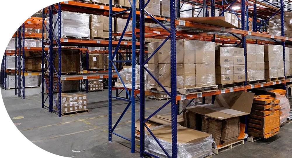 Shelves and products in warehouse 